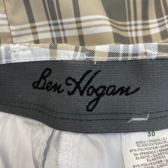 Ben Hogan Shorts Mens 30 Golf Brown Plaid Slash Pockets Activewear Stretch Chino - Picture 2 of 12